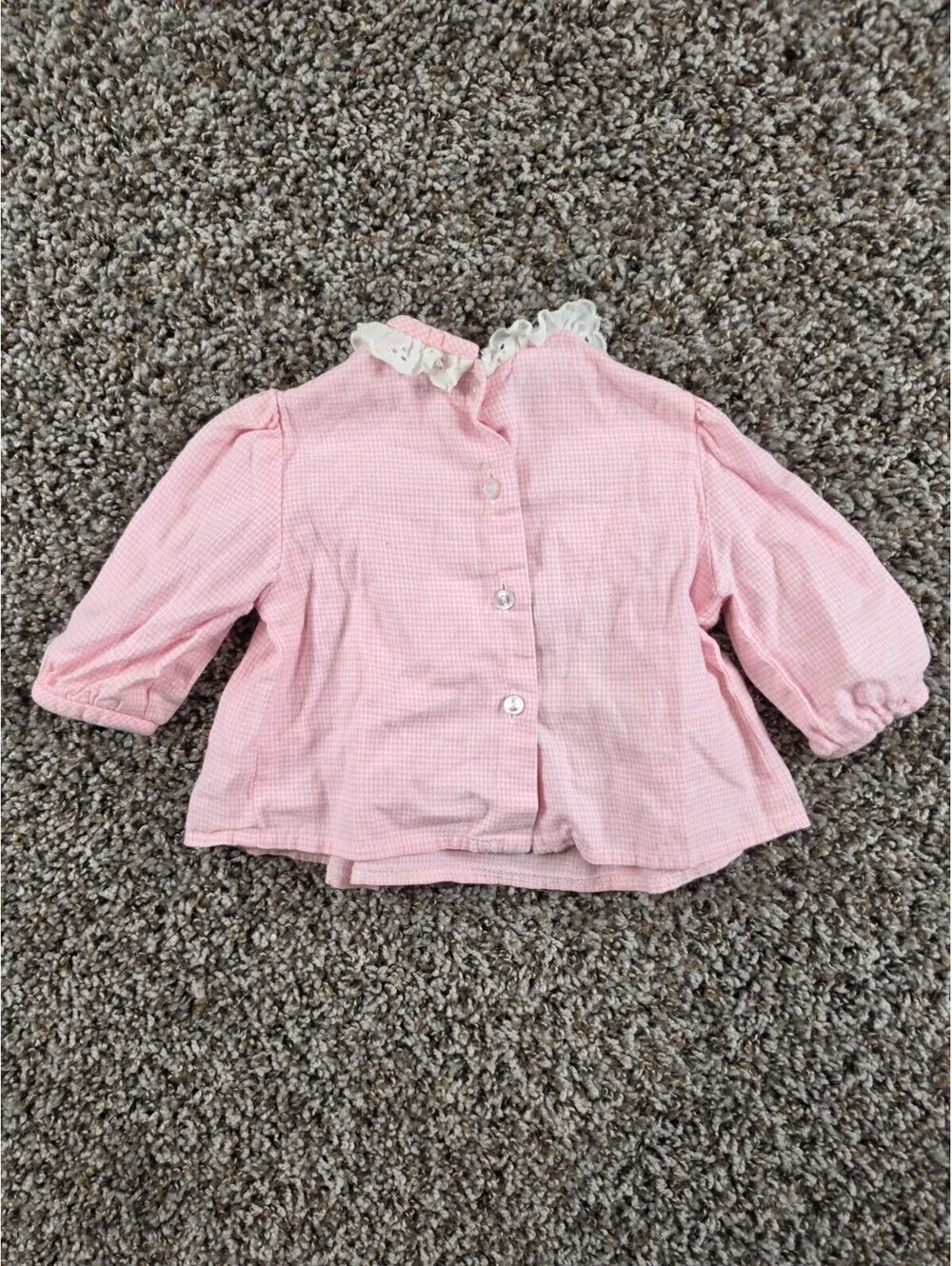Vtg Simi Baby Girls Sz 3M Long Sleeve A Line Dress Pink Gingham Lace Collar